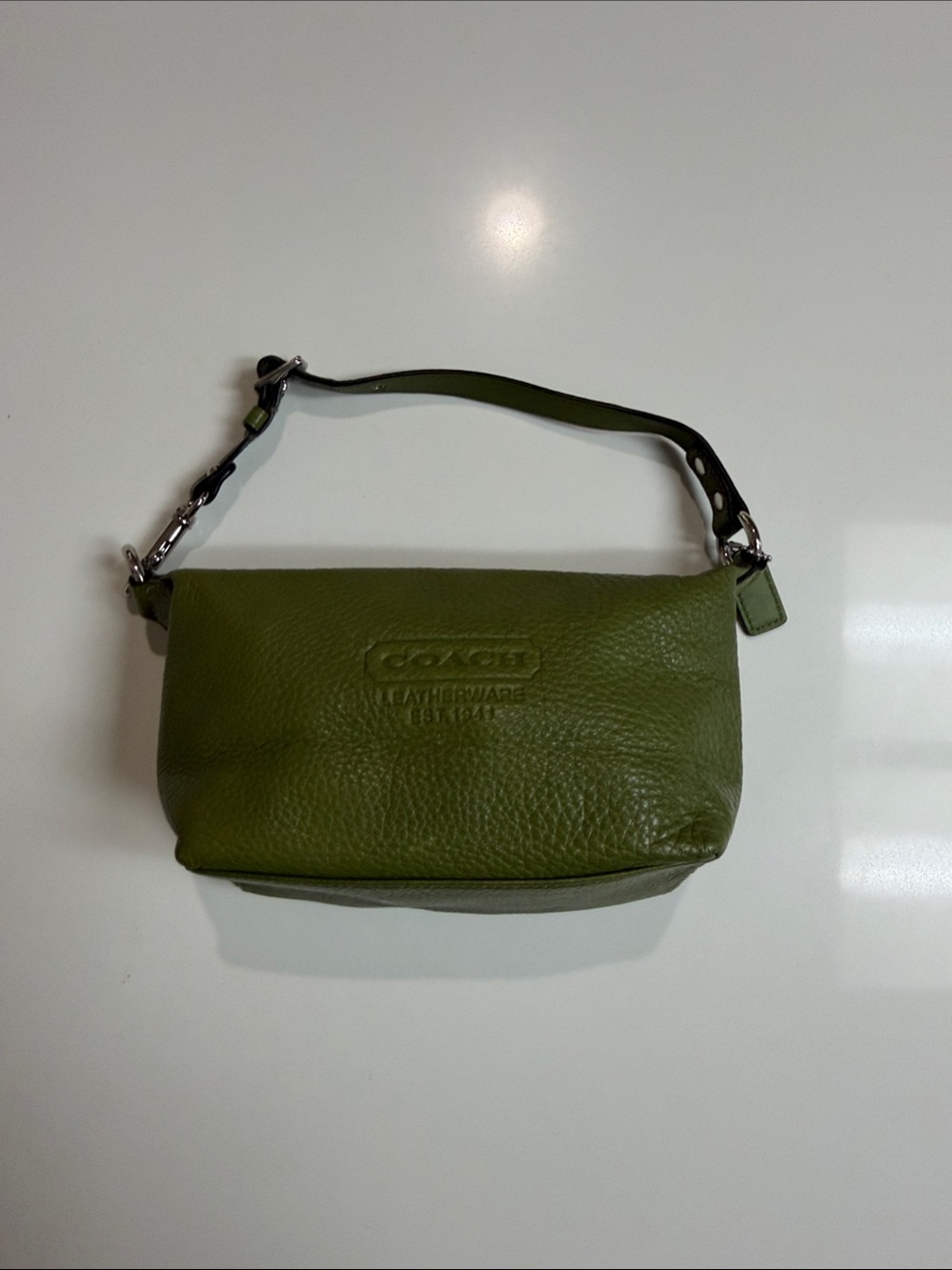 Coach Olive Green Pebbled Leather Mini Shoulder Bag